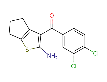 Molecular Structure of 893383-55-6 ((2-amino-5,6-dihydro-4H-cyclopenta[b]thiophen-3-yl)-(3,4-dichloro-phenyl)-methanone)