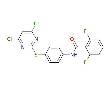Molecular Structure of 936560-15-5 (2,6-difluoro-N-[4-(4,6-dichloro-pyrimidin-2-ylsulfanyl)-phenyl]-benzamide)