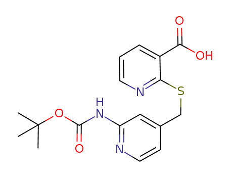 Molecular Structure of 864460-87-7 (2-(2-tert-butoxycarbonylaminopyridin-4-ylmethylthio)pyridine-3-carboxylic acid)