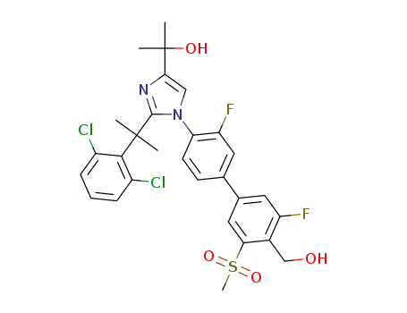 Molecular Structure of 1256918-39-4 (2-(2-(2-(2,6-dichlorophenyl)propan-2-yl)-1-(3,3‘-difluoro-4’-(hydroxymethyl)-5'-(methylsulfonyl)-[1,1‘-biphenyl]-4-yl)-1H-imidazol-4-yl)propan-2-ol)