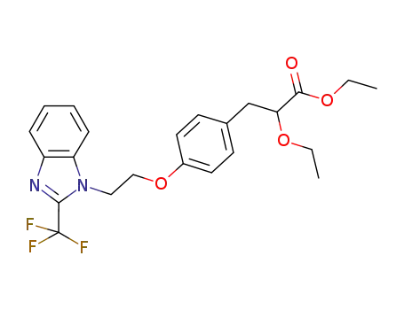 Molecular Structure of 911381-01-6 (ethyl 2-ethoxy-3-(4-{2-[2-(trifluoromethyl)-1H-benzimidazol-1-yl]ethoxy}phenyl)propanoate)