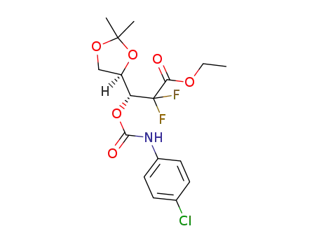 Molecular Structure of 942296-13-1 (ethyl (D-erythro)-3-(4-chlorophenylcarbamoyloxy)-2,2-difluoro-3-(2,2-dimethyl-dioxalane-4-yl)propionate)