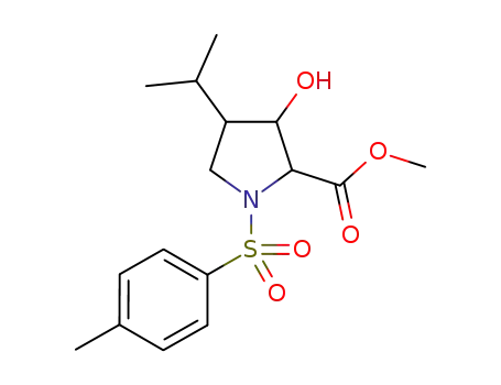 Molecular Structure of 915230-27-2 (3-hydroxy-4-isopropyl-1-(toluene-4-sulfonyl)-pyrrolidine-2-carboxylic acid methyl ester)
