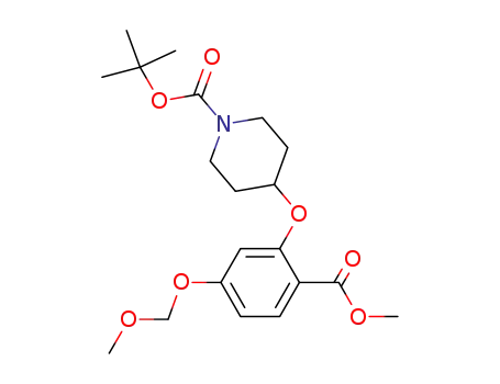 Molecular Structure of 889125-85-3 (1-Piperidinecarboxylic acid,
4-[2-(methoxycarbonyl)-5-(methoxymethoxy)phenoxy]-, 1,1-dimethylethyl
ester)