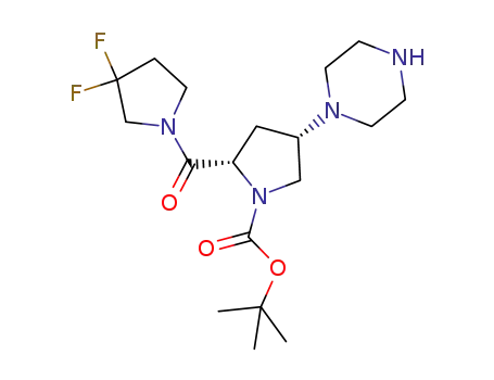 Molecular Structure of 869489-00-9 ((2S,4S)-1-Boc-2-(3,3-difluoropyrrolidine-1-carbonyl)-4-(1-piperazinyl)pyrrolidine)