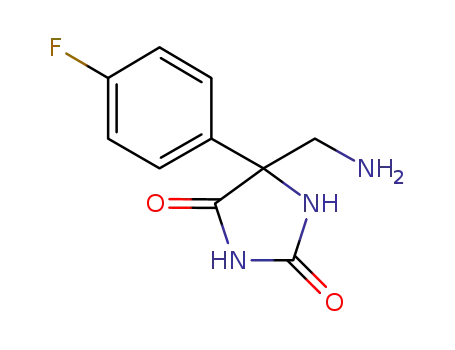 Molecular Structure of 877317-12-9 (2,4-Imidazolidinedione, 5-(aminomethyl)-5-(4-fluorophenyl)-)