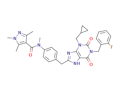 1,3,5-trimethyl-1H-pyrazole-4-carboxylic acid {4-[3-cyclopropylmethyl-1-(2-fluorobenzyl)-2,6-dioxo-2,3,6,7-tetrahydro-1H-purin-8-ylmethyl]-phenyl}-methyl-amide