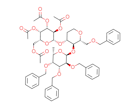 Acetic acid (2R,3S,4S,5R,6R)-3,5-diacetoxy-2-acetoxymethyl-6-[(2R,3S,4R)-2-benzyloxymethyl-3-((2S,3S,4R,5R,6S)-3,4,5-tris-benzyloxy-6-methyl-tetrahydro-pyran-2-yloxy)-tetrahydro-pyran-4-yloxy]-tetrahydro-pyran-4-yl ester