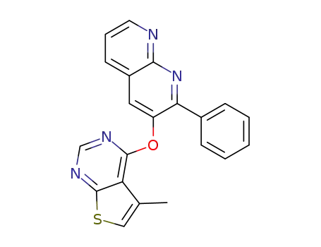 Molecular Structure of 863784-27-4 (3-(5-Methyl-thieno[2,3-d]pyrimidin-4-yloxy)-2-phenyl-[1,8]naphthyridine)
