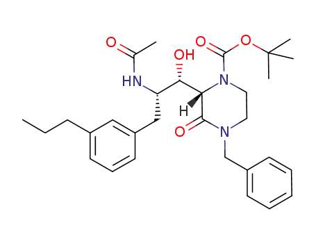 Molecular Structure of 875783-02-1 (1-Piperazinecarboxylic acid,
2-[(1S,2S)-2-(acetylamino)-1-hydroxy-3-(3-propylphenyl)propyl]-3-oxo-4
-(phenylmethyl)-, 1,1-dimethylethyl ester, (2S)-)