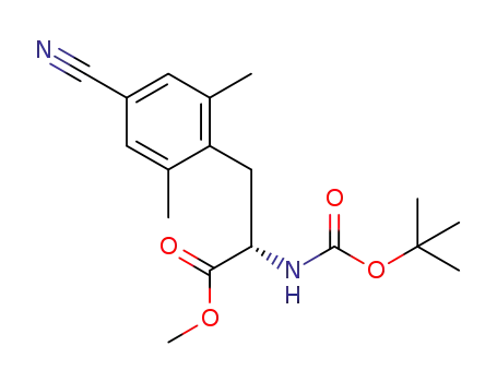 Molecular Structure of 1227311-10-5 (methyl (S)-2-((tert-butoxycarbonyl)amino)-3-(4-cyano-2,6-dimethylphenyl)propanoate)