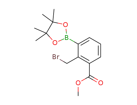 Molecular Structure of 1333222-42-6 (methyl 2-(bromomethyl)-3-(4,4,5,5-tetramethyl-1,3,2-dioxaborolan-2-yl)benzoate)