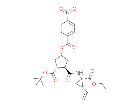 Molecular Structure of 922732-11-4 ((2S,4R)-2-((1R,2S)-1-ethoxycarbonyl-2-vinylcyclopropylcarbamoyl)-4-(4-nitrobenzoyloxy)-pyrrolidine-1-carboxylic acid tert-butyl ester)