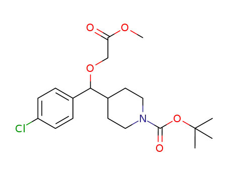 Molecular Structure of 918502-26-8 (1-Piperidinecarboxylic acid,
4-[(4-chlorophenyl)(2-methoxy-2-oxoethoxy)methyl]-, 1,1-dimethylethyl
ester)