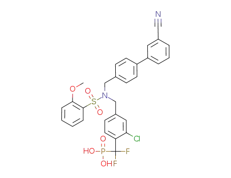 Molecular Structure of 874566-95-7 (3-{4-[({[4-(difluorophosphonomethyl)-3-chlorophenyl]methyl}[(2-methoxyphenyl)sulfonyl]amino)methyl]phenyl}benzenecarbonitrile)