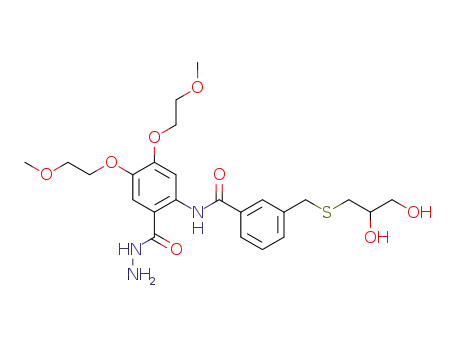 Molecular Structure of 773071-71-9 (3-(2,3-dihydroxy-propylsulfanylmethyl)-N-[2-hydrazinocarbonyl-4,5-bis-(2-methoxy-ethoxy)-phenyl]-benzamide)