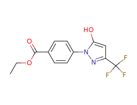 Molecular Structure of 866130-43-0 (4-(5-hydroxy-3-trifluoromethyl-pyrazol-1-yl)-benzoic acid ethyl ester)