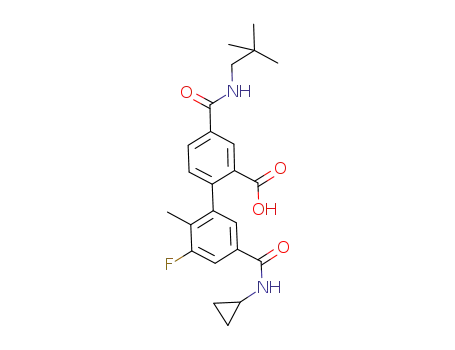 Molecular Structure of 913002-68-3 (5'-[(cyclopropylamino)carbonyl]-4-{[(2,2-dimethylpropyl)amino]carbonyl}-3'-fluoro-2'-methyl-2-biphenylcarboxylic acid)
