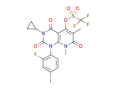 Molecular Structure of 871700-07-1 (trifluoromethanesulfonic acid 3-cyclopropyl-1-(2-fluoro-4-iodophenyl)-6,8-dimethyl-2,4,7-trioxo-1,2,3,4,7,8-hexahydro-pyrido[2,3-d]pyrimidin-5-yl ester)