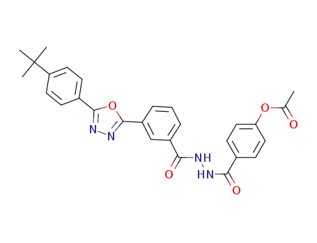 Molecular Structure of 1169389-79-0 (4-(2-(3-(5-(4-tert-butylphenyl)-1,3,4-oxadiazol-2-yl)benzoyl)hydrazinecarbonyl)phenyl acetate)
