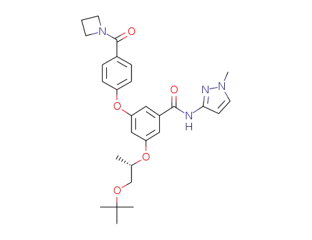 Molecular Structure of 937842-59-6 (3-[4-(Azetidin-1-ylcarbonyl)phenoxy]-5-[(1S)-2-tert-butoxy-1-methylethoxy]-N-(1-methyl-1H-pyrazol-3-yl)benzamide)