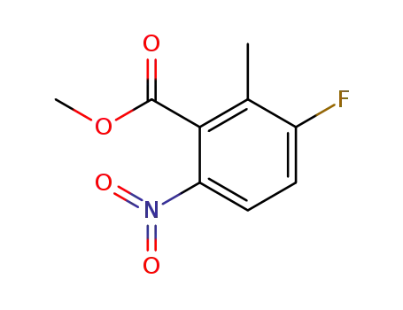 Molecular Structure of 881415-04-9 (Benzoic acid, 3-fluoro-2-methyl-6-nitro-, methyl ester)