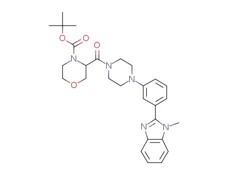Molecular Structure of 1160829-43-5 (3-{4-[3-(1-methyl-1H-benzoimidazol-2-yl)-phenyl]-piperazine-1-carbonyl}-morpholine-4-carboxylic acid tert-butyl ester)