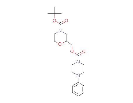 Molecular Structure of 1159598-61-4 ((2R)-(4-phenylpiperazine-1-carbonyloxymethyl)-morpholine-4-carboxylic acid tert-butyl ester)