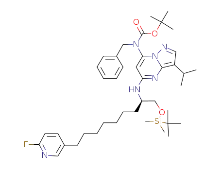 tert-butyl (R)-benzyl-{5-[1-(tert-butyl-dimethylsilyloxy)-9-(6-fluoropyridin-3-yl)-non-2-ylamino]-3-isopropyl-pyrazolo[1,5-a]pyrimidin-7-yl}carbamate