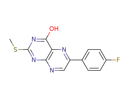 Molecular Structure of 1000885-55-1 (6-(4-fluoro-phenyl)-2-methylsulfanyl-pteridin-4-ol)