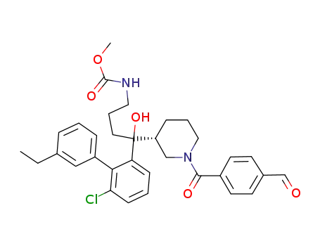 Molecular Structure of 1070870-93-7 (methyl (4-(6-chloro-3'-ethyl-2-biphenylyl)-4-{(3R)-1-[(4-formylphenyl)carbonyl]-3-piperidinyl}-4-hydroxybutyl)carbamate)