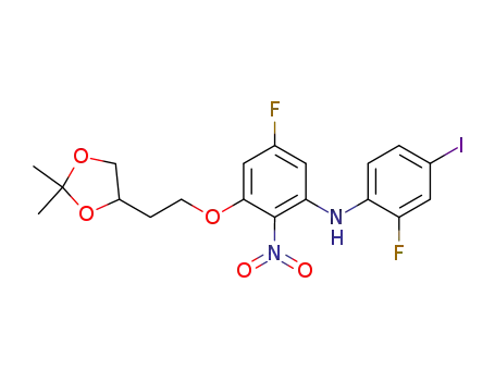 Molecular Structure of 1084333-27-6 (3-[2-(2,2-dimethyl-1,3-dioxolan-4-yl)ethoxy]-5-fluoro-N-(2-fluoro-4-iodophenyl)-2-nitroaniline)