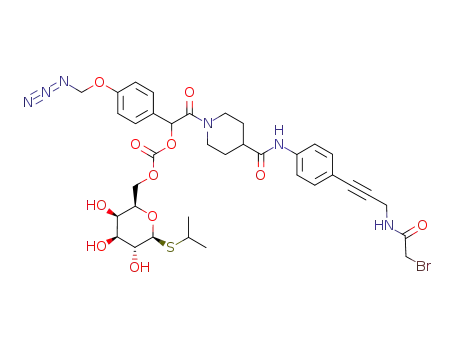 1-(4-(azidomethoxy)phenyl)-2-(4-(4-(3-(2-bromoacetamido)prop-1-ynyl)phenylcarbamoyl)piperidin-1-yl)-2-oxoethyl (3,4,5-trihydroxy-6-(isopropylthio)tetrahydro-2H-pyran-2-yl)methylcarbonate