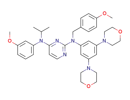 Molecular Structure of 1051899-65-0 (N<sub>2</sub>-(3,5-dimorpholinophenyl)-N<sub>4</sub>-isopropyl-N<sub>2</sub>-(4-methoxybenzyl)-N<sub>4</sub>-(3-methoxyphenyl)pyrimidine-2,4-diamine)