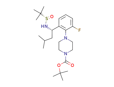 Molecular Structure of 851753-47-4 (4-{2-fluoro-6-[(S)-3-methyl-1-((S<sub>S</sub>)-2-methyl-propane-2-sulfinylamino)-butyl]-phenyl}-piperazine-1-carboxylic acid tert-butyl ester)