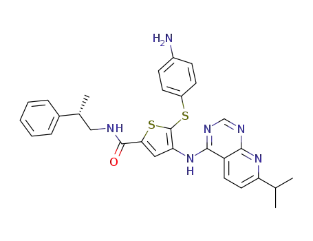 (S)-5-(4-aminophenylthio)-4-(7-isopropylpyrido[2,3-d]pyrimidin-4-ylamino)-N-(2-phenylpropyl)thiophene-2-carboxamide