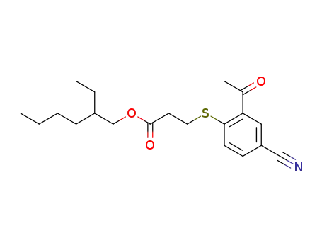Molecular Structure of 1051383-83-5 (2-ethylhexyl 3-[(2-acetyl-4-cyanophenyl)sulfanyl]propanoate)