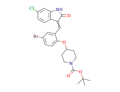 Molecular Structure of 1162669-96-6 (E/Z-4-[4-bromo-2-(6-chloro-2-oxo-1,2-dihydro-indol-3-ylidenemethyl)-phenoxy]-piperidine-1-carboxylic acid tert-butyl ester)