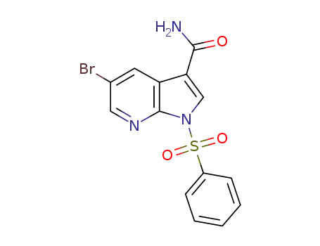 Molecular Structure of 1046793-69-4 (1H-Pyrrolo[2,3-b]pyridine-3-carboxamide, 5-bromo-1-(phenylsulfonyl)-)