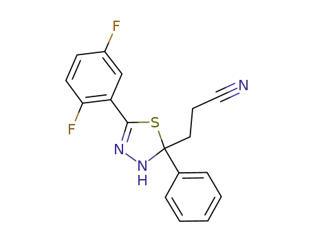 Molecular Structure of 1018690-24-8 (3-(5-(2,5-difluorophenyl)-2-phenyl-2,3-dihydro-1,3,4-thiadiazol-2-yl)propanenitrile)