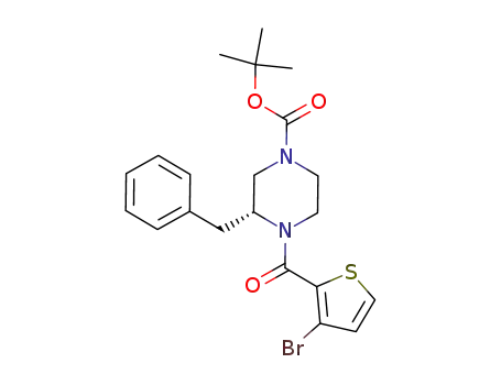 Molecular Structure of 1144508-56-4 ((R)-tert-butyl 3-benzyl-4-(3-bromothiophene-2-carbonyl)piperazine-1-carboxylate)