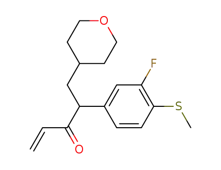Molecular Structure of 1080061-14-8 (4-[3-fluoro-4-(methylsulfanyl)phenyl]-5-(tetrahydro-2H-pyran-4-yl)pent-1-en-3-one)