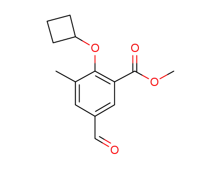Molecular Structure of 1092448-56-0 (2-cyclobutyloxy-5-formyl-3-methyl-benzoic acid methyl ester)