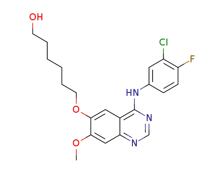 Molecular Structure of 1012057-92-9 (6-(4-(3-chloro-4-fluorophenylamino)-7-methoxyquinazolin-6-yloxy)hexan-1-ol)
