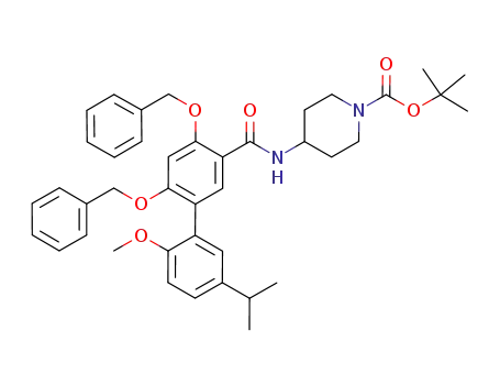 Molecular Structure of 1143624-64-9 (4-[(4,6-bis-benzyloxy-5'-isopropyl-2'-methoxybiphenyl-3-carbonyl)amino]piperidine-1-carboxylic acid tert-butyl ester)