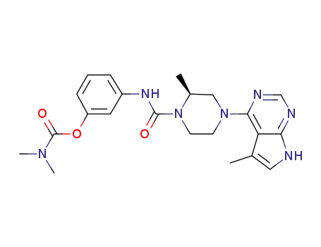 Molecular Structure of 1116570-97-8 (Carbamic acid, N,N-dimethyl-, 3-[[[(2S)-2-methyl-4-(5-methyl-7H-pyrrolo[2,3-d]pyrimidin-4-yl)-1-piperazinyl]carbonyl]amino]phenyl ester)