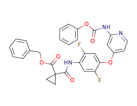 Molecular Structure of 1009816-25-4 (Benzyl 1-({[4-([2-[(phenoxycarbonyl)amino]pyridin-4-yl}oxy)-2,5-difluorophenyl]amino}carbonyl)cyclopropanecarboxylate)