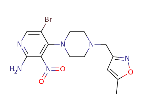 Molecular Structure of 942949-26-0 (5-bromo-4-[4-[(5-methyl-isoxazol-3-yl)methyl]piperazin-1-yl]-3-nitro-pyridin-2-ylamine)