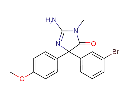 Molecular Structure of 937374-15-7 (2-amino-5-(3-bromo-phenyl)-5-(4-methoxy-phenyl)-3-methyl-3,5-dihydro-4H-imidazol-4-one)
