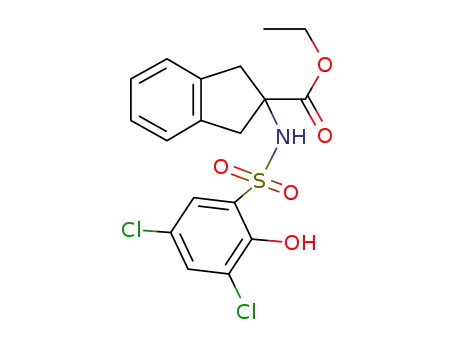 Molecular Structure of 1092447-34-1 (2-(3,5-dichloro-2-hydroxy-benzenesulfonylamino)-indan-2-carboxylic acid ethyl ester)
